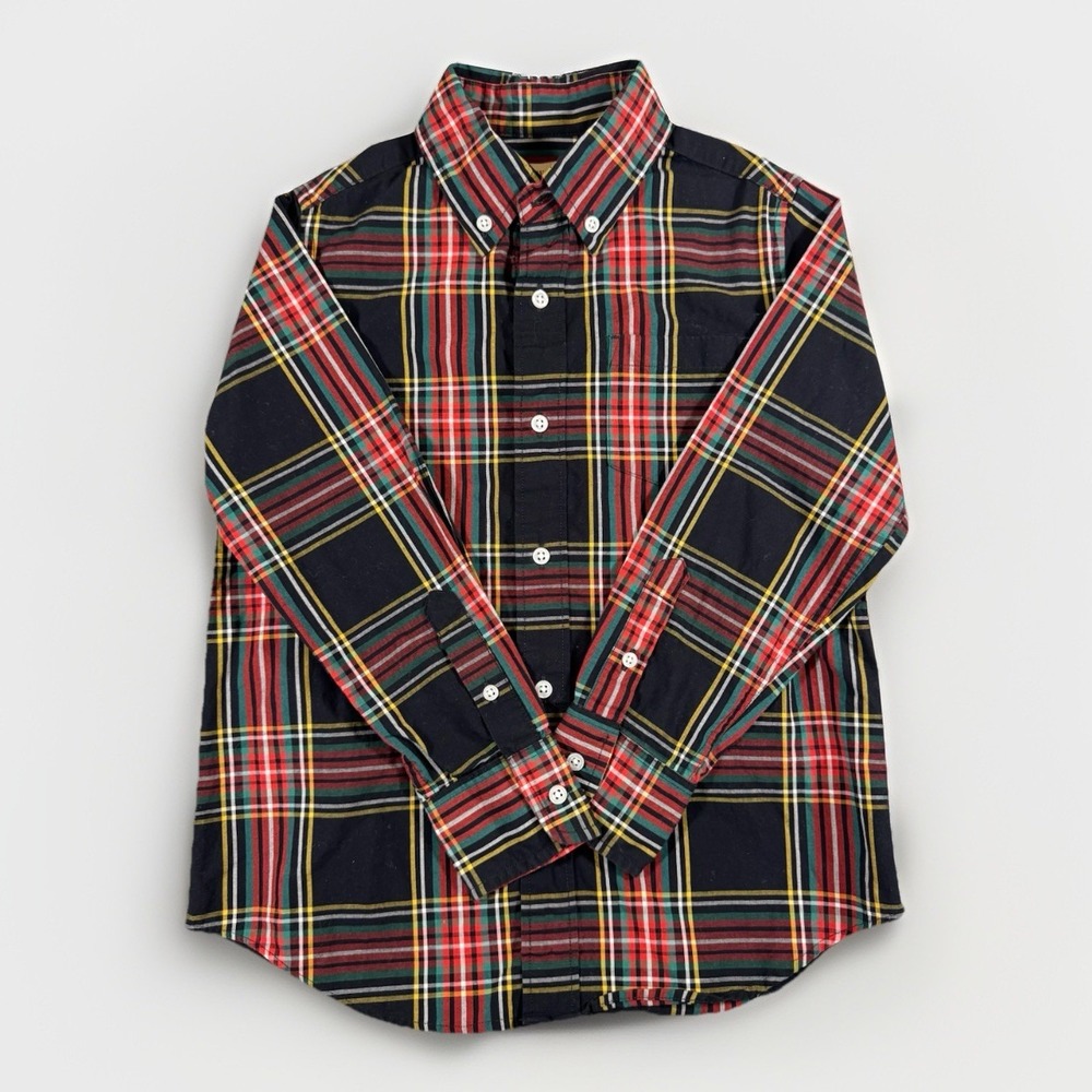 Crewcuts Boys 6-7 Plaid Button Down Shirt Long Sleeve Tartan Red Green Cotton